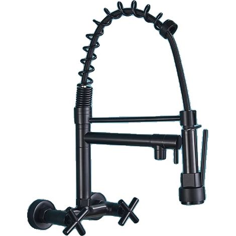 Küchenarmatur, Wandmontage, Doppelgriff, Schwarz mit Schnalle (1/2)