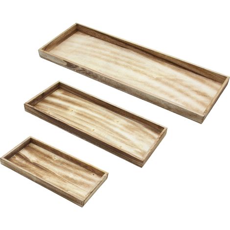 Holz Kerzentablett geflammt rechteckig 3er Set  - 60 / 42 / 30 cm - Dekotablett naturbelassen mit erhöhtem Rand