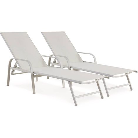 2er-Set Sonnenliegen aus Metall "Farniente - Weiß