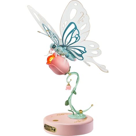 Farfalla meccanica, design interattivo, estetica ispirata alla natura, rosa (1/2)