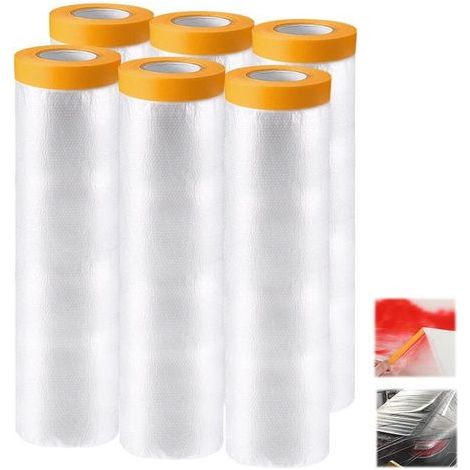 6 rouleaux de peinture en papier texturé, feuille de protection de peinture transparente 240 cm  20 M, agent de masquage avec ruban de masquage de peinture, pour protéger les meubles (1/5)
