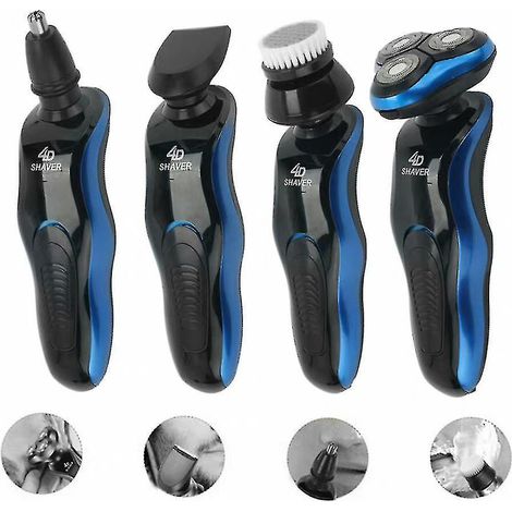 Rasoir électrique 4 en 1 pour homme, utilisable sur peau sèche ou humide, sans fil, rotatif, rechargeable par USB, kit de rasage idéal (cadeau). (1/5)
