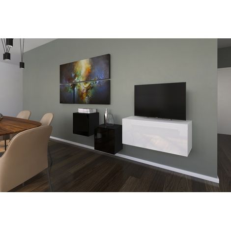 Ensemble meuble TV NEXT 263 AN263-17BW-HG24-1A blanc-noir brillant 191 cm