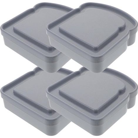 Set di 4 contenitori per toast - Contenitori ermetici per alimenti - Con coperchi - Riutilizzabili - Per panini e sandwich - Grigio (1/5)