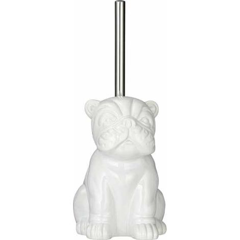 WENKO Spazzola WC originale Bulldog, Spazzola WC in silicone nero, ceramica, 12x19,5x15,5 cm, Bianco
