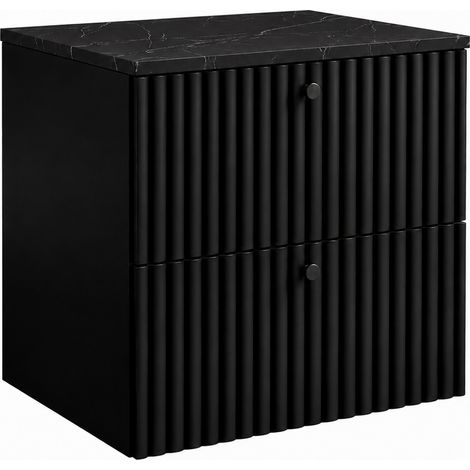 Mobile da bagno sospeso con piano 60, nero + piano effetto marmo Black Royal, maniglie in tre colori, 60 x 44,4 x 58,6 cm (1/5)
