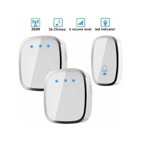 Sonnette sans fil Betterlife, pour porte extérieure, portée de 300 m, 2 émetteurs et 1 récepteur, kit de sonnette sans fil avec flash LED, 36 mélodies, 4 volumes (1/5)