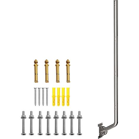 Support Mural d’Antenne 134 cm en Acier Inoxydable 430, Mât Réglable 3,5cm, Base Pivotante pour Antenne TV, Station Météo, WiFi Extérieur, Argenté (1/5)