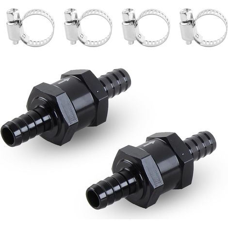 2 Pièces 10mm Clapet anti-retour de carburant, clapet anti-retour en aluminium clapet anti-retour Tuyau de carburant 4 Colliers de Serrage pour L'eau Aquarium Carburant Air Gaz Liquide(Noire) (1/5)