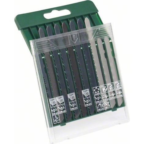 Assortiment lames de scie sauteuse 10 pièces, bois/métal/plastique, tige T (1/3)