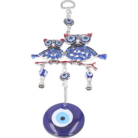 Décoration murale hibou aux yeux bleus, pendentif hibou réaliste et raffiné pour la maison, la voiture ou le bureau. (1/5)