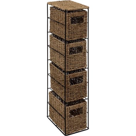 Etagère avec 4 tiroirs en roseau/métal coloris marron/noir - Longueur 15.5 x Hauteur 25.5 x Profondeur 70 cm (1/3)