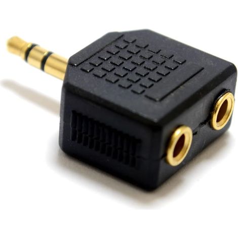 Adaptador divisor de conector jack estéreo de 3,5 mm a conector jack hembra doble chapado en oro
