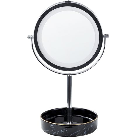 Espejo de maquillaje LED de metal vidrio plateado negro 20 cm doble cara Savoie (1/5)