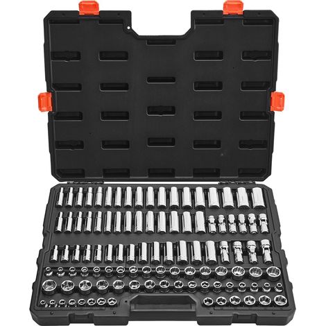 Jeu de Douilles 104PCs à Entraînement de 9,5 mm, Métriques de 6 à 24 mm, Profondes et Standard, en Acier Allié CR-V Chromé, Kit d'Outils de Mécanicien avec Coffret, pour Réparation Automobile (1/5)
