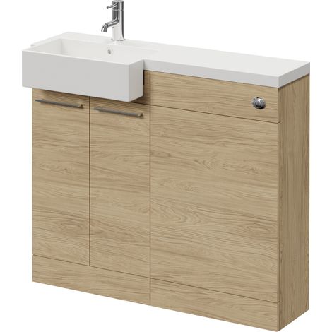 Napoli 250 Light Oak 1000mm 2 Door Vanity Unit Toilet Suite with Left Hand Square Rico Semi Recessed Basin - 1000mm - Chrome 160mm HandleWithout Kingston Toilet Pan