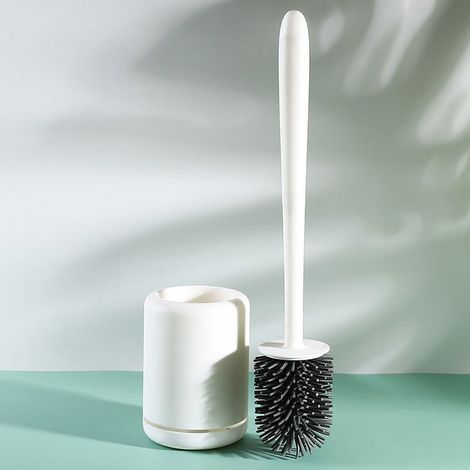 Scopa per WC in silicone, set con supporto ad asciugatura rapida, scopa per WC da parete e da appoggio per il bagno (bianca) (1/5)