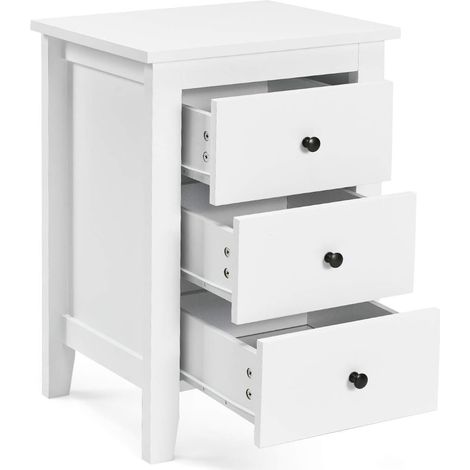COSTWAY Mesita de Noche con 3 Cajones Cajonera Moderna Mesita de Noche para Sala de Estar Dormitorio, Color Blanco (1/5)