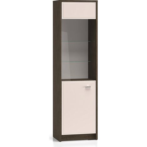 Vitrine 1 porte Kaius Cachemire et Bois foncé (1/5)