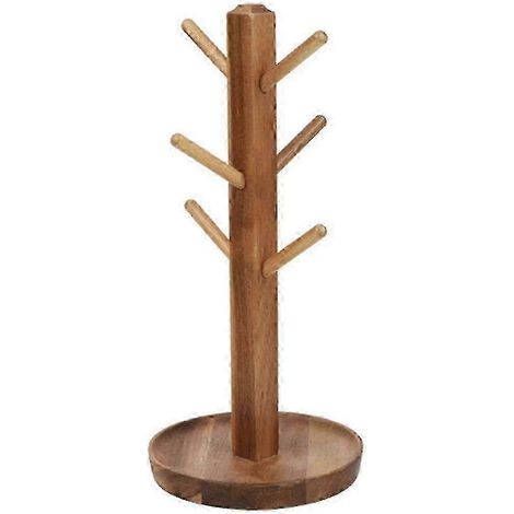 Porte-tasses en bois, support à 6 crochets pour tasses à café et à thé, rangement de cuisine avec base stable, édition 0702 (1/5)