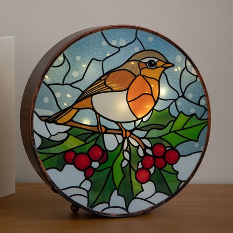 25cm Stained Glass Robin Light Up Christmas Decoration with LEDs (1/5)