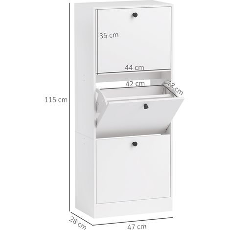 Schuhschrank, Schuhregal, 3 Klappfächer, verstellbar, Spanplatte, Weiß (1/5)