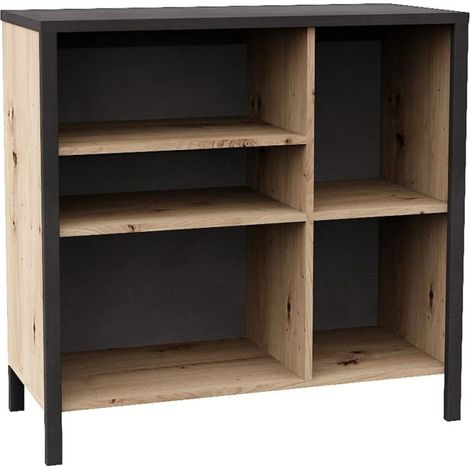 Commode avec 5 compartiments ouverts Chêne artisanal Acier foncé FMD (1/5)