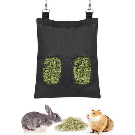 Noir Sac à Foin pour Lapin, Distributeur de Foin, Sac de Foin Automatique,Sac de Foin Suspendu avec 4 Fenêtres pour Petits Animaux