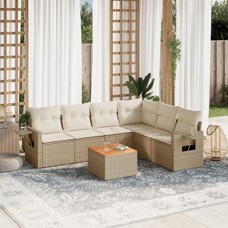 Set sofás de jardín 7 piezas y cojines ratán sintético beige vidaXL (1/3)