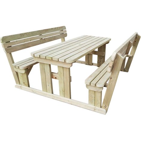 5ft (150cm) Picnic table and bench set with backrest natural (light-green) finish, Alders rounded corners