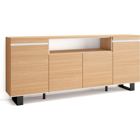 Skraut Home - Credenza, Mobile, Cucina, Madia, mobile ingresso, 200x35x87cm, 4 Porte, Design industriale, Stile moderno, Rovere soft e bianco (1/5)
