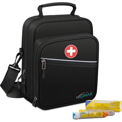Trousse médicale isotherme pour diabète, EpiPen, allergie, grande capacité, noire (1/5)