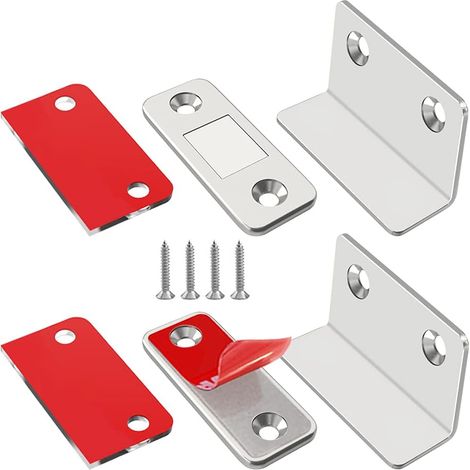 Lot de 2 ferme-portes magnétiques ultra-fins avec vis et colle. Ferme-porte puissant pour portes coulissantes, tiroirs, placards et meubles.