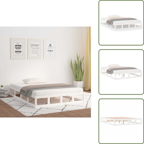 Madera maciza - vidaXL Estructura de cama doble de madera maciza blanco 135x190 cm - Cama de pino
