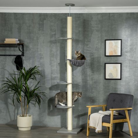 Árbol para gatos de techo 40x40x230-250 cm de madera gris/crema FloraGrace (1/5)