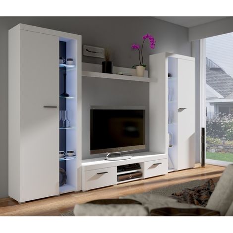 Ensemble meuble TV RUMBA 120 cm en plusieurs couleurs - Couleur: Blanc - Sans Buffet (1/3)