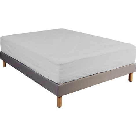 Drap housse 100% coton gris bonnet 40 cm 160x200 (1/2)