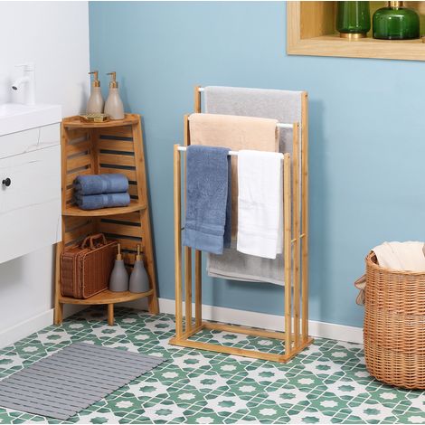 Toallero de pie de bambú con 3 barras, 48 x 25,8 x 94 cm, natural DESVIAE (1/5)