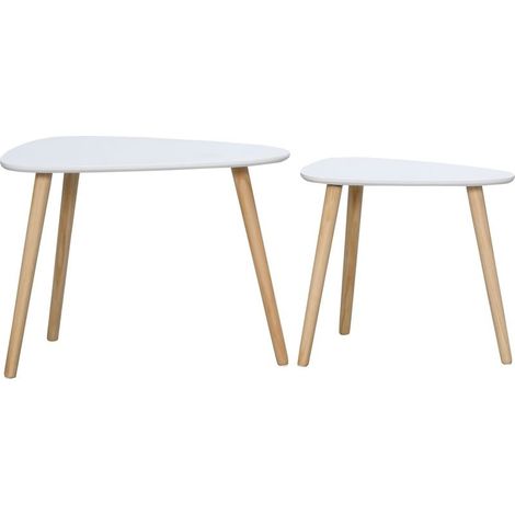 Set of 2 tables low nesting design scandinave feet in wood and tray in wood, white (1/5)