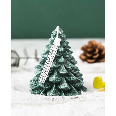 Bougie artisanale en forme de sapin de Noël, fleur de glace parfumée, décoration d'ambiance neutre, lot de 1, création originale pour table festive. (1/5)