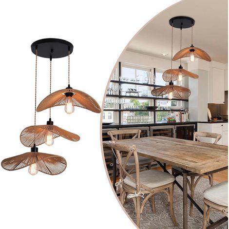 Ganeed Staircase Chandeliers Rattan Pendant Light Fixture 3-Light Chandelier with Adjustable Height, Boho Farmhouse Ceiling Light for Entryway Dining Room Pendant Lights Kitchen Island Bar Café Foyer (1/5)