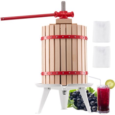 VEVOR Pressa Manuale per Vino di Frutta Cesto in Legno Massello 18L con 8 Blocchi, Spremiagrumi Manuale per Bevande Alcoliche Pressa per Sidro, Mela, Uva, Tintura, Miele, Olio deOliva Cucina, Casa
