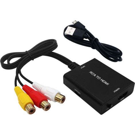 Convertisseur RCA vers HDMI, Adaptateur RCA vers HDMI, 720P/1080P Adaptateur AV vers HDMI Vidéo Audio Convertisseur, Supporte PAL/NTSC pour PC, TV, WII, Xbox, STB, VHS, VCR (1/5)