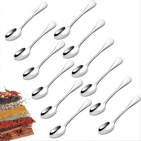 Set mit 12 Mini-Löffeln, 9 cm lang, für Gewürze, Salz, Zucker und Honig. Gewürzlöffel aus Edelstahl. (1/5)