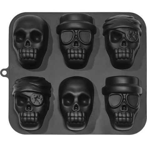 Halloween-Totenkopf-Silikonform, 3D-Piratentotenkopf-Silikonform mit 6 Mulden (1/5)