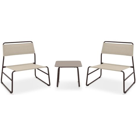 Set Salotto da Giardino 2 Poltrone e Tavolino in Acciaio e Textilene Cannes Marrone e Beige (1/3)