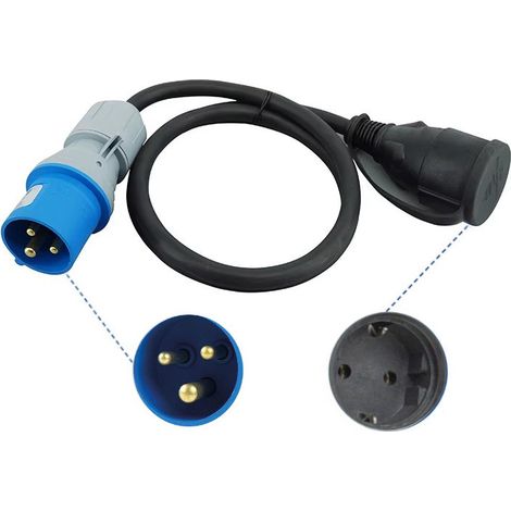 Кабел адаптер от CEE щепсел към Шуко контакт - IP44 – 230V / 16A, 3G2.5, за кемпер, каравана и къмпинг