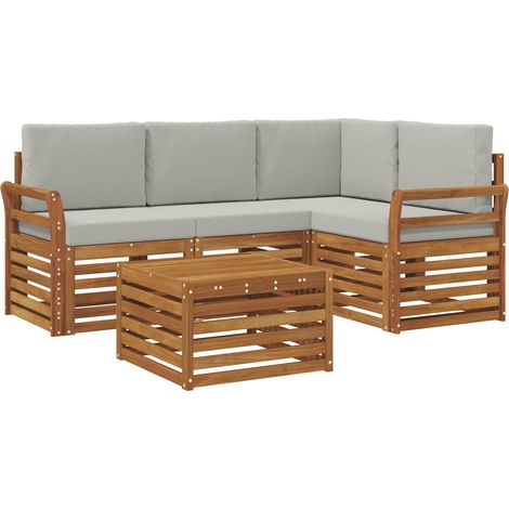 Ensemble de canapés d'extérieur 5 pcs Salon de jardin Gris Naturel et Clair (1/5)