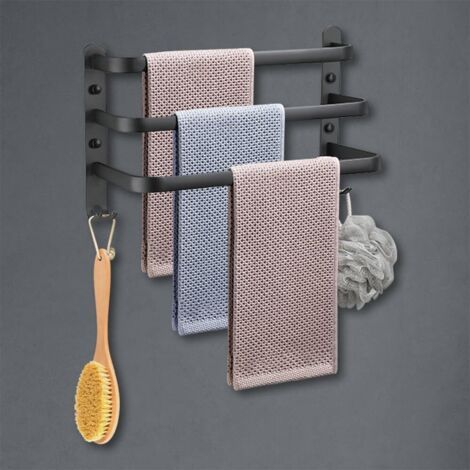 Porte-Serviettes Mural Porte Serviette Salle de Bain étagère Serviette avec Crochets Porte-Serviettes Aluminium étagère Serviette pour Cuisine, Salle de Bains, Hôtel (Noir, 40CM) (1/5)