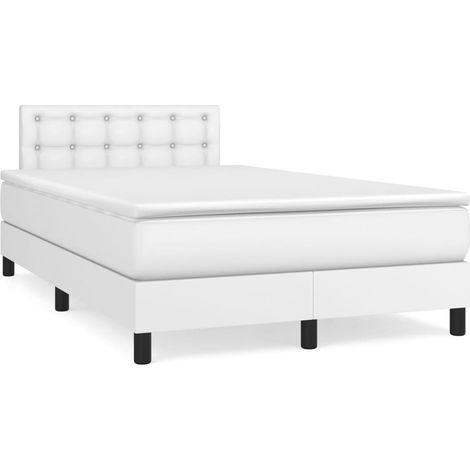 Lit double Lit adulte Sommier à lattes de lit avec matelas Blanc 120x200cm Similicuir